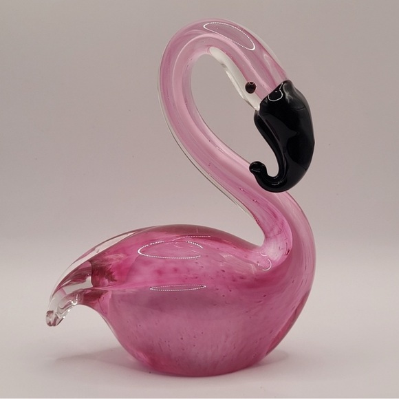 Elegant Pink Glass Flamingo Sculpture - Picture 5 of 7